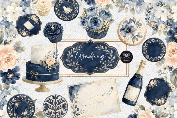 Download Navy Blue Floral Wedding Watercolor Clip - Navy blue Collection