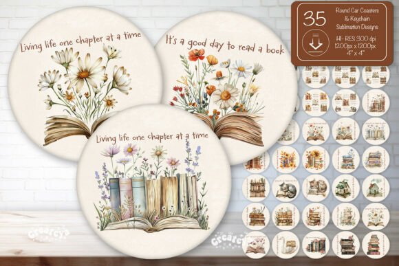 Download Book Round Coaster Sublimation Bundle - Sublimation Collection
