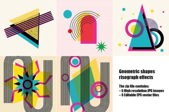 Download Geometric Shapes Risograph Effects - Geometric shape Collection